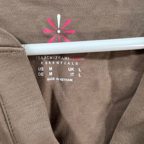 Isaac Mizrahi LIVE! Essentials Pima Cotton Split Neck Top Mushroom, Medium - Picture 3 of 8